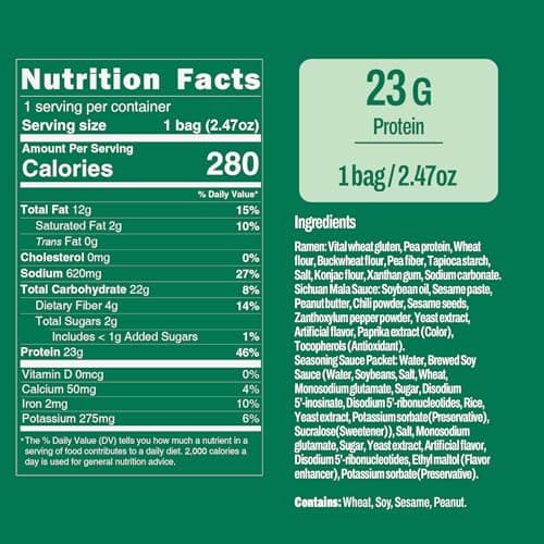 KONJOY High Protein Ramen (23g), Plant-Based Vegan Ramen Noodles with Sichuan Mala Sauce, Non-GMO, Non-Fried, Low Fat, High-Protein Healthy Meal – 5 Pack - Thumbnail 2