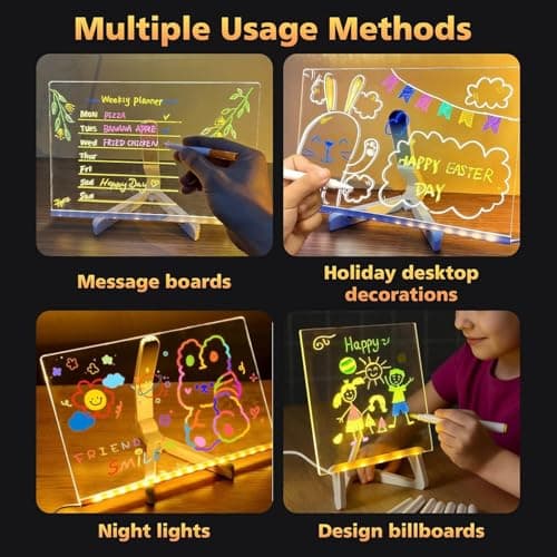 Kids LED Acrylic Glow Doodle Drawing Board, 7.88x7.88 Inch Dry Erase Pad - Thumbnail 3