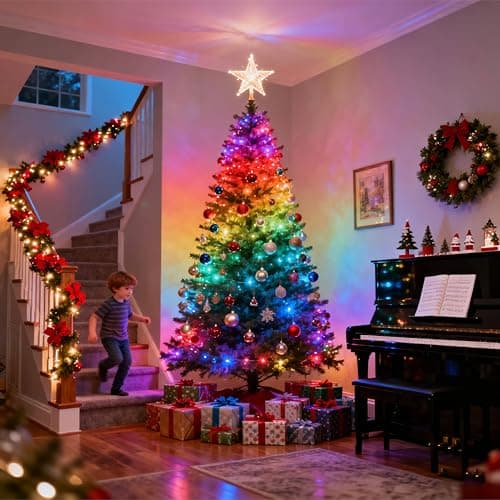 Color Changing Fairy Lights with Remote, USB 32.8ft RGB+IC Light Twinkle Bluetooth APP Control,Dimmable Xmas Music Sync Lights Timer IP67 Waterproof for Christmas Tree Indoor Outdoor Decor - Thumbnail 6