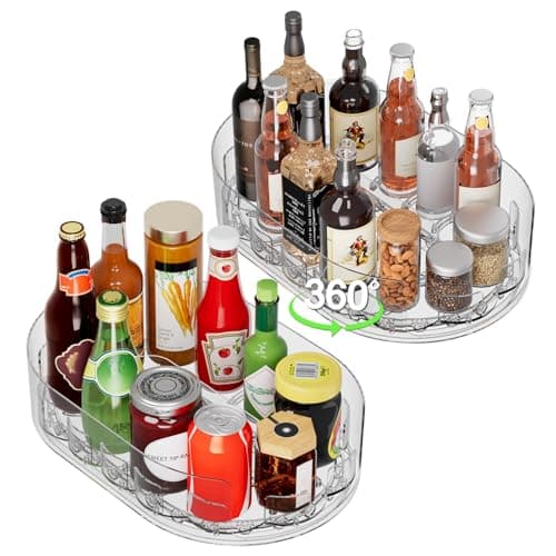 Holinwa Lazy Susan Organizer for Refrigerator, 13.5'' x 8.5'' Clear Rectangular Turntable Fridge Organizer for Condiments in Refrigerator, Cabinet, Pantry, or Kitchen Countertop (2 Pack) - Image 1