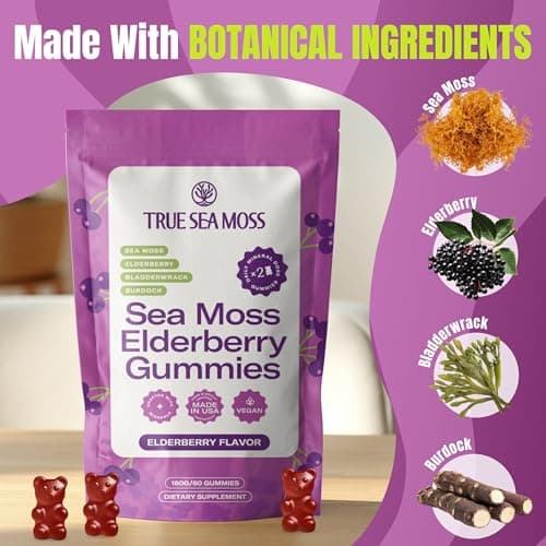 TrueSeaMoss Sea Moss Elderberry Gummies for Adults & Kids – with Burdock Root, Bladderwrack – 60 Gummies (Pouch May Vary) - Thumbnail 4