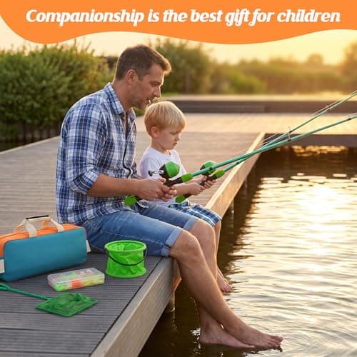 Kids Fishing Rod Reel Combo 4.92FT 2PCS Telescopic Kids Fishing Pole Spincast Reel with Accessories Ultralight Fishing Tackle Starter Kit Kids Fishing Pole for Boys Girls Toddlers (Green&Blue) - Thumbnail 6