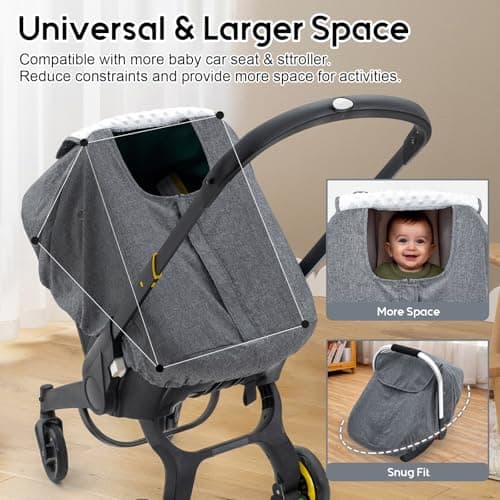 Baby Car Seat Cover for Doona, Waterproof Carseat Cover with Plush Dots Lining, Warm & Snug Infant Car Seat Canopy with Privacy Shield & 2 Vents, Baby Carrier Cover Weather Shield for Boys Girls - Thumbnail 5