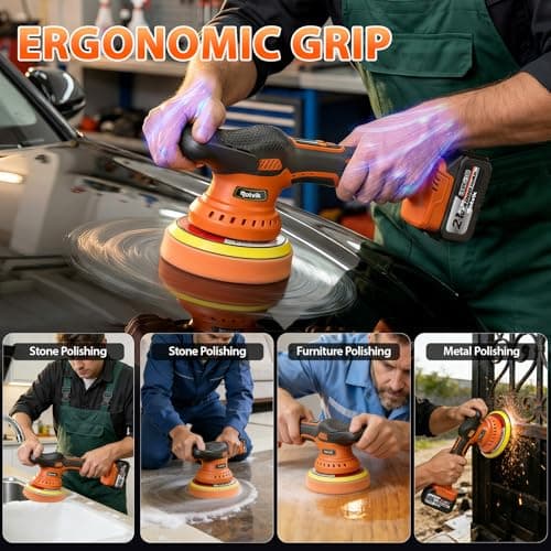 Rotvik Cordless Car Buffer Polisher Kit, 2x4000mAh 21V Batteries, 6-Inch Orbital Car Polisher, 8 Variable Speeds, LED Display, 18-Piece Accessories for Waxing, Polishing & Scratch Removal - Thumbnail 6