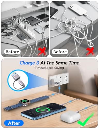 2Pack Travel Essentials for Apple Watch Charger,3-in-2 Multi Charging Cable - Thumbnail 4
