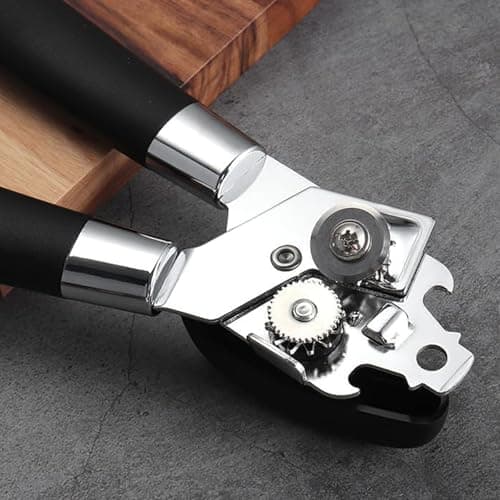 Icoget 2-In-1 Basics Multi-function Manual Can Opener, Stainless Steel and Black Ergonomic Handle Bottle Opener - Thumbnail 6