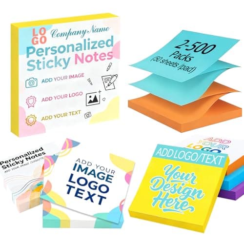 Custom Sticky Notes Bulk 3-1000 Pack – 3"x3" Personalized notepads Customized Logo or Text 50 Sheets/Pad for Office, School, Party Supplies, Business Marketing