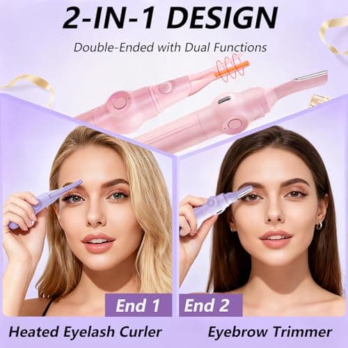 Heated Eyelash Curler, Heat Eye lash Curler Fast 8s Heating & Eyebrow Trimmer 2-in-1 Multifunctional, Rechargeable Electric Eyelash Curler with 3 Heat Settings, Ideal Makeup Tool Gift Q1 - Thumbnail 2