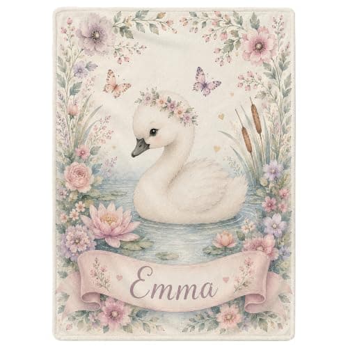 Personalized Baby Blanket With Name, Custom Baby Blankets, Swan Design