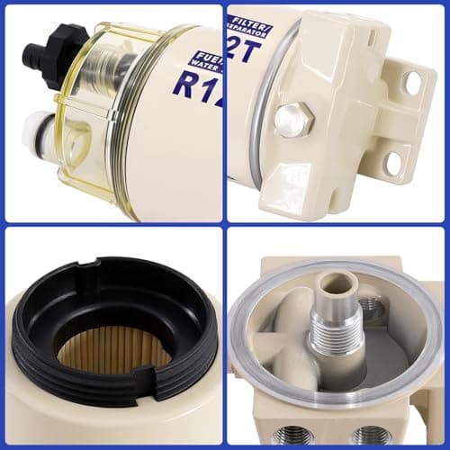 AUIVERED R12T Marine Fuel Water Separator Kit, 10 Micron Filter, Replace S3240 120AT, Fit 1/4 Inch NPT Outboard Motors for Gas & Diesel Engines Includes 2 fittings, 2 plugs - Thumbnail 4