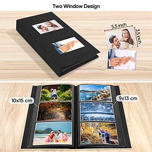 MSTONAL Photo Album 4x6 300 Pockets for Wedding Gifts, Linen Hardcover Memory Book with Front Window for Family Anniversary School Baby Travel Pictures Holds 300 Horizontal Photos, Black - Thumbnail 4