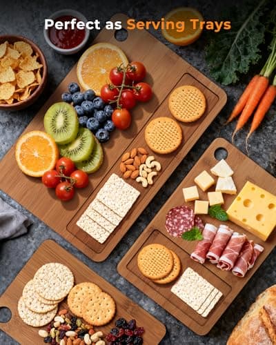 Bamboo Cutting Board for Kitchen, Knife-Friendly Wooden Cutting Boards Set 3-Piece with Juice Groove, Durable Chopping Boards for Meat, Vegetables, Fruits, Cheese – Multi-Purpose, Kitchen Gifts - Thumbnail 5