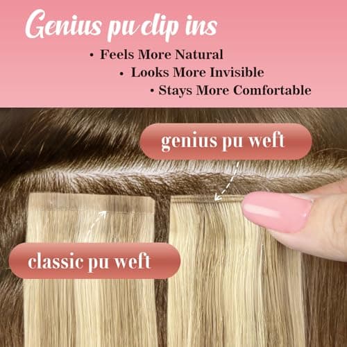 Ve Sunny Blonde Clip in Hair Extensions Real Human Hair 14 inch Seamless Genius Remy Hair Extensions Clip in Human Hair Platinum Blonde for Women 105g - Thumbnail 4