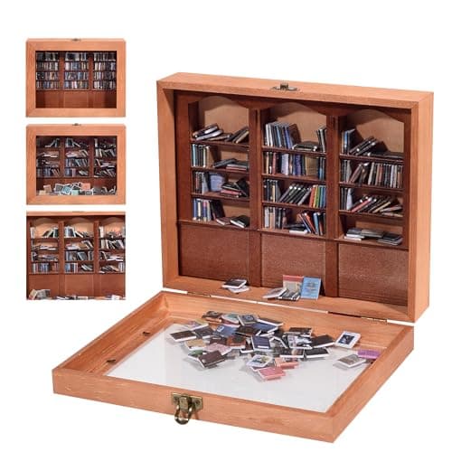 yyiviking Mini Bookshelf with Tiny Books, Funny Stress Relief Desk Decor, Miniature Book Display Cabinet, Creative Bookshelf Ornament, Easter Gift for Friends Family Coworkers - Image 1