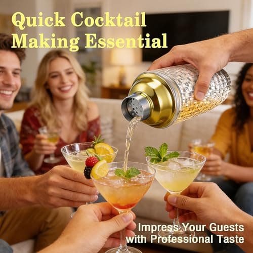 Farafox Cocktail Shaker Set - Gold Drink Shaker Bottle with Muddler Professional Martini Shaker Glass, Home Bartender Kit 13.5 Oz Drink Mixer with Measuring Jigger and Built-In Strainer - Thumbnail 5
