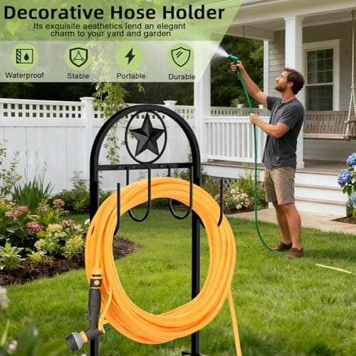 SHOMEXTOL Garden Hose Holder - Upgraded Sturdy Hose Pentagram Holder, Freestanding Heavy-Duty Hose Reel, Sturdy Water Hose Holder and Hose Storage for Outside, Lawns and Yards,Black - Thumbnail 5