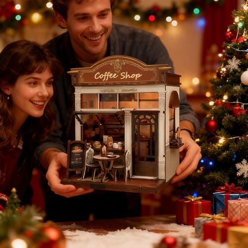 Joibabe 3D Wooden Coffee Shop Book Nook Kit - DIY Miniature Model with LED Lights, 143 Precision-Cut Pieces for Adults & Teens (1:24 Scale, Stress Relief Craft Gift) - Thumbnail 5