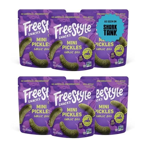 Freestyle Snacks Mini Pickle Snack Packs - Garlic Dill - All Natural, Fresh-Packed Deli-Style Pickles - Non-GMO, Kosher, Gluten-Free, Low Calorie Snacks - 4.5 Ounce (6 Pack) - Image 1