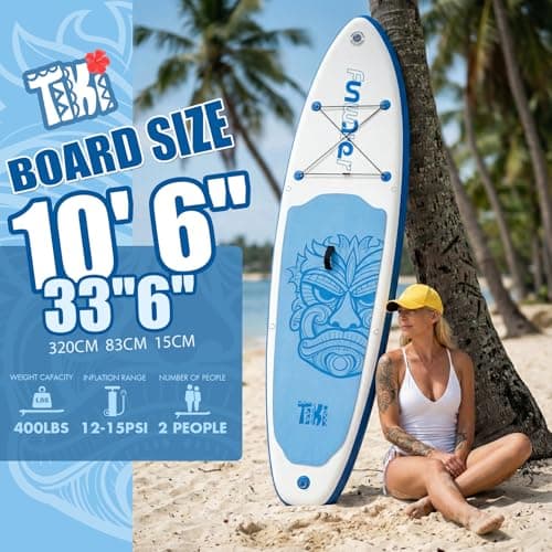 FunWater SUP Inflatable Stand Up Paddle Board 10'6×33"×6" Ultra-Light Inflatable Paddleboard with ISUP Accessories,Fins,Adjustable Paddle, Pump,Backpack - Thumbnail 2