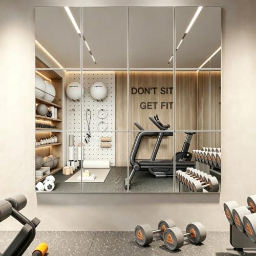 potijo 12" x 12" Glass Wall Mirror Tiles for Wall, Frameless Peel and Stick on Mirrors Full Length Wall Mounted for Home Gym Mirror Yoga Bedroom Dancing Studio Dressing Room (12PCS) - Image 1