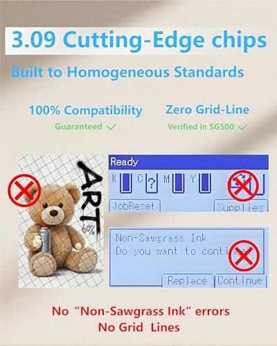 3.0.9 SG500 SG1000 Sublimation Ink Cartridges Compatible with Sawgrass SG500 SG1000 Printer, Upgraded Chips, All Firmware Versions,No AB Serial Number,High-Viscosity Gel Ink for Vibrant, Crisp Prints - Thumbnail 4