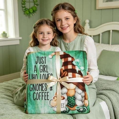 Ivarunner Coffee Gnome Blanket for Girls- Gnomes Gifts for Gnome Lovers, Daughter, Kids, Galentine's Day Soft Spring Gnome Theme Throw Blanket, 50x40 Inches - Thumbnail 3
