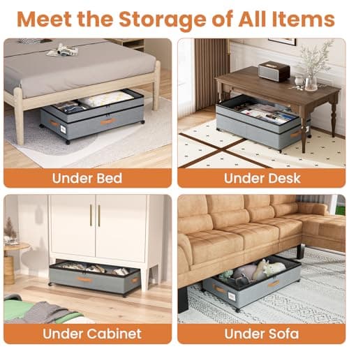 Mqaue Storage Box,Under Bed Storage with Wheels 72L XXL Under the Bed Storage Containers Large, 10‘’ Tall Adjustable Storage for Underbed with Lids, Rolling for Shoes, Clothes, Blankets, Grey - Thumbnail 6