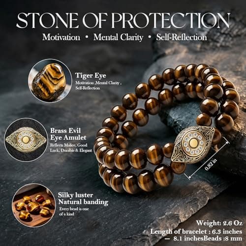 Evil Eye Bracelets for Men, 8MM Black Obsidian Lapis Lazuli Tiger Eye Stretch Beaded Protection Bracelet Guardian Jewelry Gifts with Meaning Card Meaningful Gift for Him (Birthday/Graduation/New Job) - Thumbnail 5