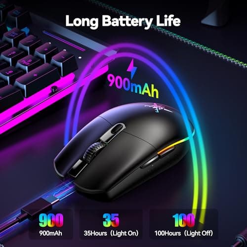 TECKNET Wireless Gaming Mouse Rechargeable - 8000 DPI, Long-Lasting 100Hrs Battery, RGB Backlit, 6 Programmable Buttons, Dual Connectivity (2.4G + USB-C) for PC, Mac, Laptop - Black - Thumbnail 6