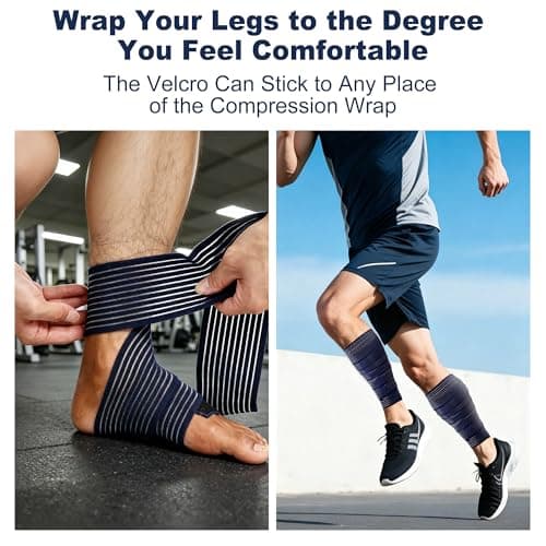 Wrap Around Calf Brace, Adjustable Elastic Bandage Sleeve for Lower Legs, Thigh, Ankle, Compression Sleeves Support for Varicose Veins, Edema, Swelling, Soreness, Shin splints, 1 Pair Calf Guards 70.87″‌ Dark Blue - Thumbnail 4