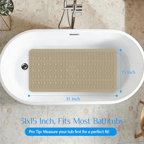 Non Slip Bathtub Mat & Shower Mat, 31x15'' Anti Slip Bath Mat for Tub, Soft TPE Anti-Skid Bathroom Mat with 194 Suction Cups & Drain Holes, Wave-Textured Grip, Machine Washable,Brown - Thumbnail 4