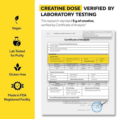 VitaUp Creatine Monohydrate Gummies for Men & Women - USA Made Monohydrate Creatine for Men 5000mg Per Serving - Supports Energy Levels, Training Endurance & Muscle Performance - 90 Gummies - Thumbnail 3