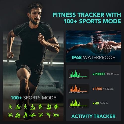 SKG Smart Watch for Men Women (Answer/Make Call), Alexa Built-in, Extra Black Band, 100+ Sports 1.8" Fitness Tracker with Heart Rate SpO2 Monitor, IP68 Smartwatch for Android iPhone, V7 Cyber Black - Thumbnail 4