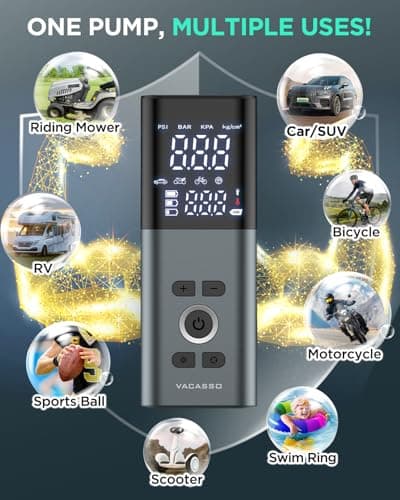 Tire Inflator Portable Air Compressor, 150PSI Air Pump For Car Tires with Accurate Tire Pressure Gauge, Cordless Air Compressor for Car, Motorcycle, Bike, Balls and More, Smart Autostop - Thumbnail 4