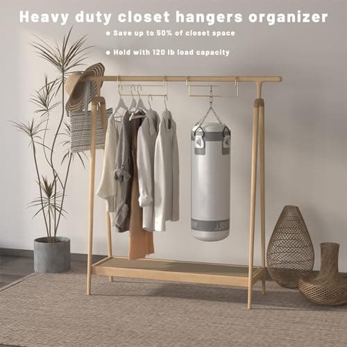 Space Saving Hangers for Clothes: 3 Pack 12 inch Magic Hanger Closet Organizer Metal Heavy Duty Hangers for Shirt Coat Pants Skirt Sorting Storage - Gold - Thumbnail 4