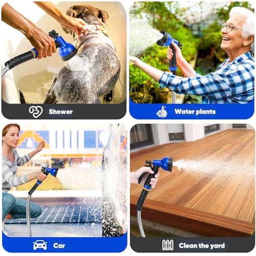 Garden Hose 50 ft, Stainless Steel Metal Hose, Flexible Water Hose with 10 Function Nozzle, Kink Free, Leak-Proof, Heavy Duty Hose for Yard, Outdoor, Lawn, RV, Car Wash and Camper Use - Thumbnail 6