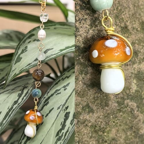 Mushroom Car Accessories for Women Cute Mushroom Hanging Ornament Boho Rear View Mirror Accessories Interior Car Decor Bag Charms Gifts for Women Girls (Brown) - Thumbnail 6