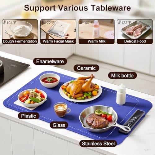Warming mat for Food, Food Warming Mat - New Upgraded Fast Heating Silicone Electric Warming Tray, Larger Touch Screen, Higher Feet, Roll Up Warming Mat for Food, Portable Food Warmer, Blue - Thumbnail 4
