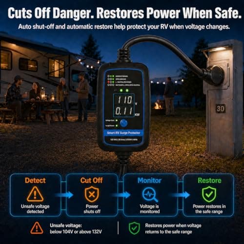 Bluetooth Smart RV Surge Protector 30Amp |Rv Surge Protector Circuit Analyzer App Control Replaceable Module UL Listed– LED Large Screen Real-Time Circuit Analyzer for Camper & Travel Trailer - Thumbnail 4