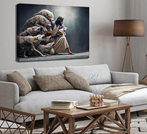 Jesus and Sheep Canvas Wall Art Christian Jesus Saves and Protects Lost Sheep Painting Picture Wall Decor Poster Print Artwork Bedroom Living Room Office Home Decoration - Thumbnail 5