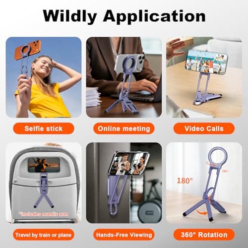 COMAN DP58 Magnetic Phone Tripod, Aluminum MagSafe Tripod Stand with Carabiner, Mini Portable Travel Pocket Stand for iPhone & Non-Magnetic Phones with Included Ring - Thumbnail 5