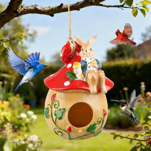 Bird Houses for Outside – Hand-Painted Decorative Bird House, Waterproof Resin Hanging Birdhouse for Patio, Yard, Porch & Garden Decor