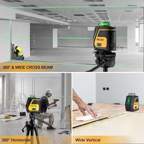 PREXISO 360 Laser Level with Tripod - IP54 Rechargeable Wide Angle Vertical Line Laser, 100Ft Green 3 Brightness Adjustment Self Leveling Cross Line for Construction, Floor Tile, Renovation - Thumbnail 6
