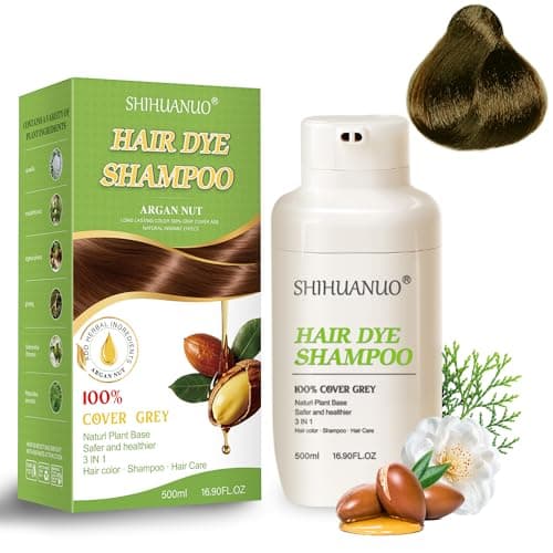 SHIHUANUO Hair Dye Shampoo 3 in 1 for Gray Hair Coverage,Argan nut Natural Shampoo Hair Dye for Women & Men/Ammonia-Free 500ml(Linen) - Image 1