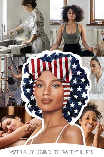 Vettres Satin Lined Sleep Cap Silk Bonnet Double Layer Bonnet with Tie Satin Hair Bonnet for Sleeping Flag - Thumbnail 6