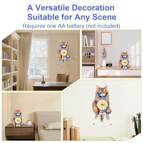 Kosmickiss 3D Wooden Puzzles for Adults, Maine Cat Mechanical Model Kits, DIY Wall Clock Puzzle, Gifts for Cat Lovers, Home Decor Creative Gifts for Men and Women, Pendulum Wood Craft - Thumbnail 5