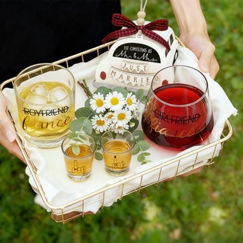 4Pcs Engagement gifts for couples Ring Finger Wine&Whiskey&Shot Glass Set Just Married Gift,Mr and Mrs Wedding Newlyweds Bridal Shower gifts for women Fiance Fiancee Couples Bridal,Bachelorette - Thumbnail 6