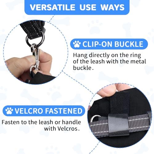 VOXGET Dog Poop Bag Holder for Leashes, Puppy Treat Pouch Carrier with 2 Zipper Pockets and Clip for Pets Doggy Training, Dog Waste Bag Dispenser with 1 Roll Poop Bags for Walking Accessories (Black) - Thumbnail 3