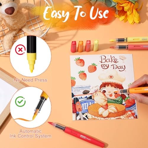 Niodel 60 Colors Direct Liquid Acrylic Paint Markers, Flexible Brush Tip, Instant Flow (No Pressing Required), High Opacity Paint Pens for Rock Painting, Wood, Canvas, Glass, DIY Crafts - Thumbnail 4