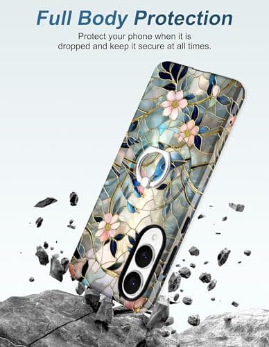 Aitipy Magnetic Phone Case for Samsung Galaxy S23 FE, Compatible with Magsafe, with Cute Stained Glass Flower Bird Stand Ring Holder Aesthetic Protective Phone Cover for Women Girls - Thumbnail 5